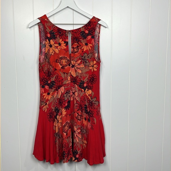 Free People Womens Dress XS Red Orange Sleeveless Pullover Flare Skirt Vibrant - Picture 9 of 12